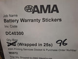 Battery Warranty Stickers 25 PACK
