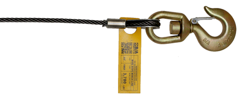 BA PRODUCTS 7/16 X 60' 6/36 WIRE ROPE WITH 3 TON SWIVEL HOOK   PN: 436-716060S
