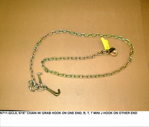 5/16" Chain W/ Grab Hook On One End R,T & Mini J Hook  PN: N711-GCL8